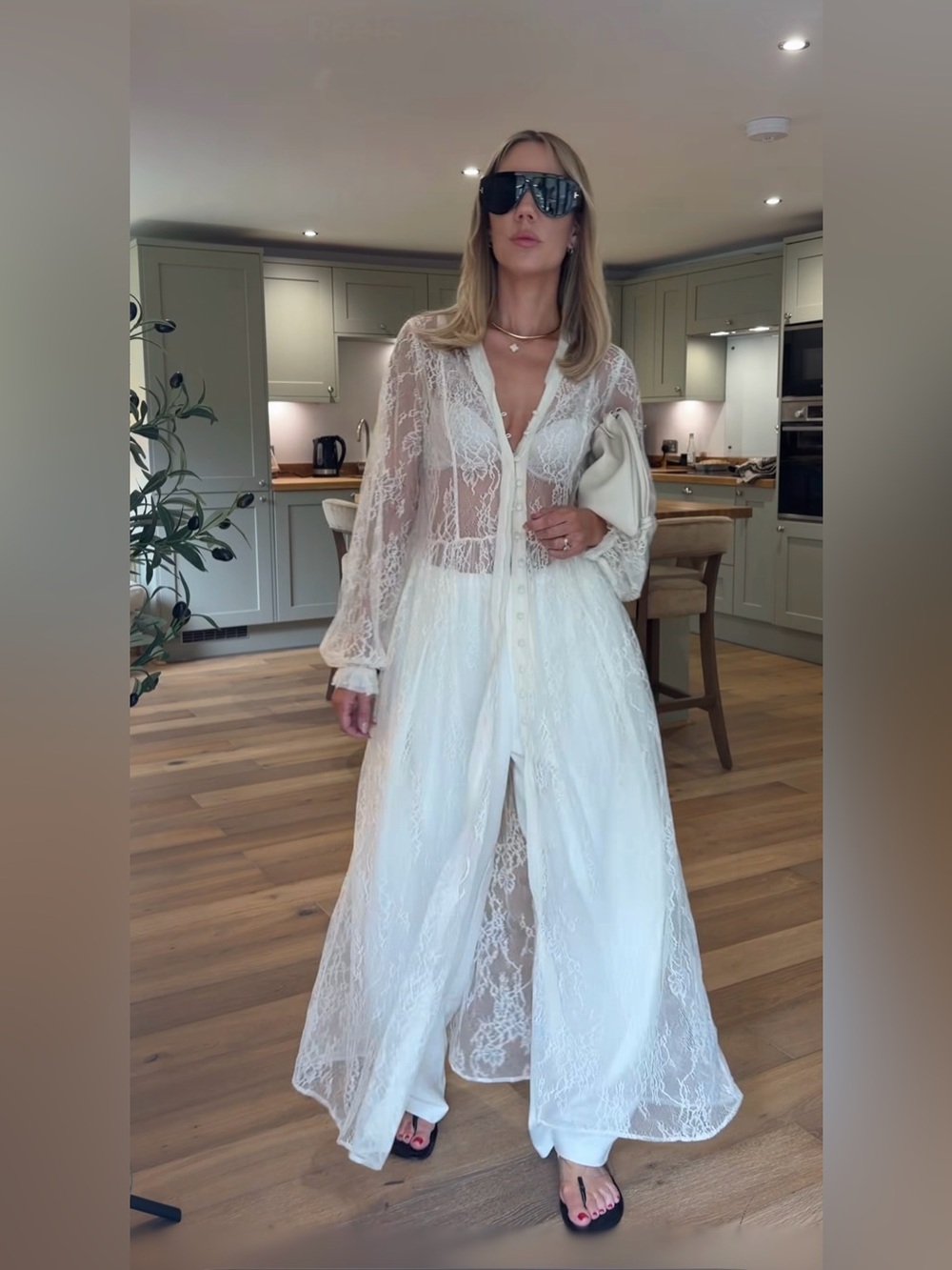 Zara Cream Lace Sheer Maxi Dress